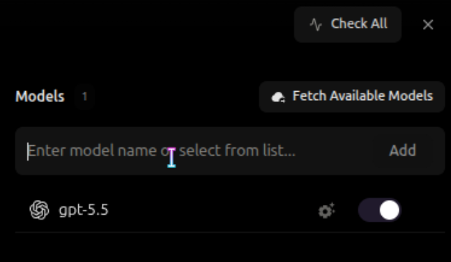 Manual model input field with the Add button