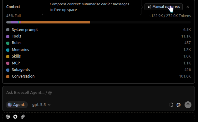 Context panel with manual compression