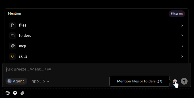 Mention menu in the Breezell dialog box