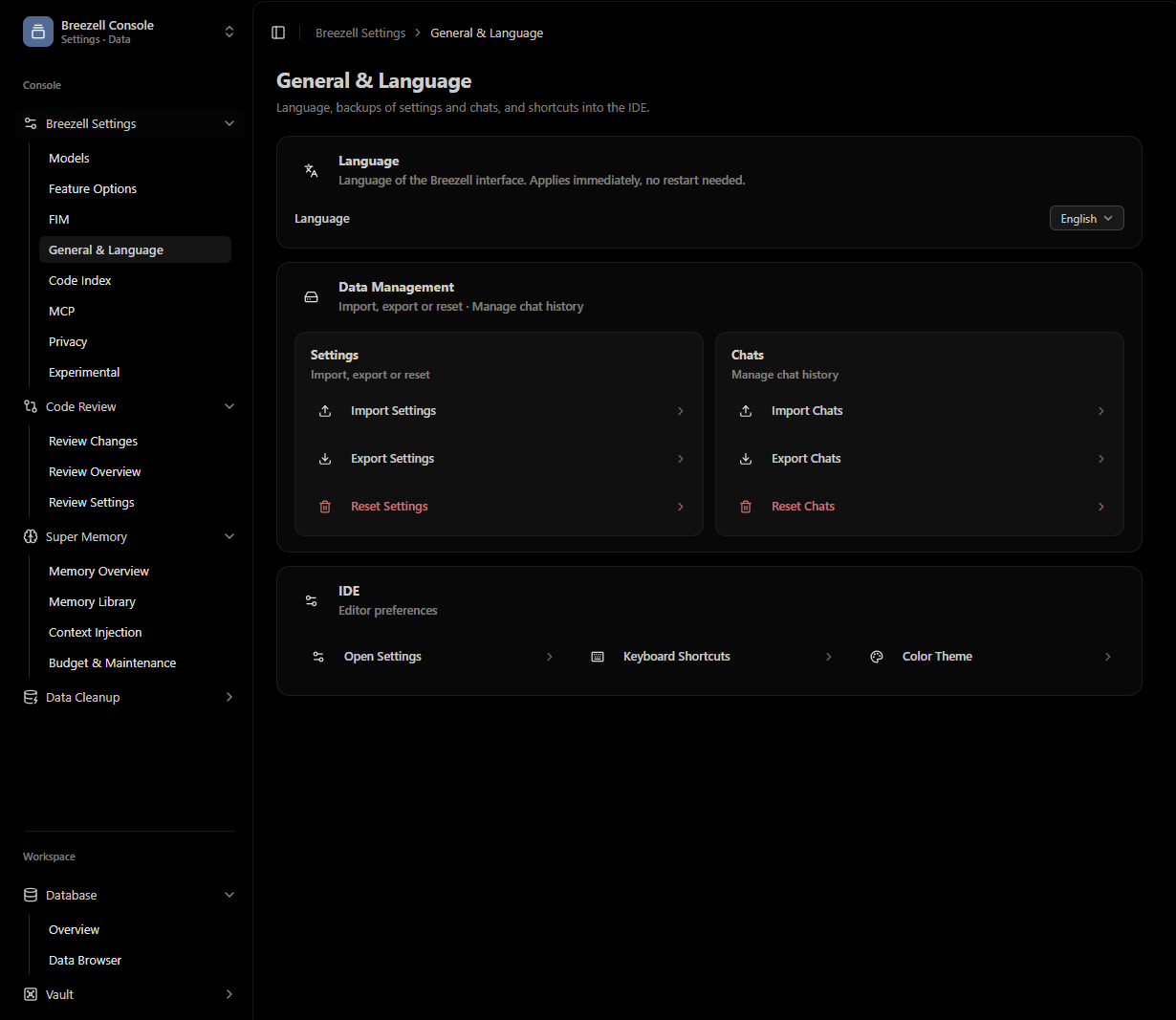 Breezell Settings page in Box