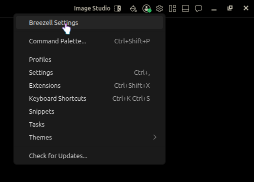 Breezell settings menu with Breezell Settings selected