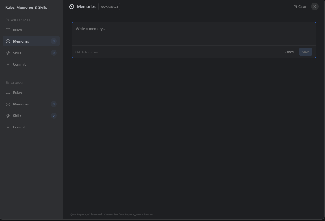 Workspace Memory editor
